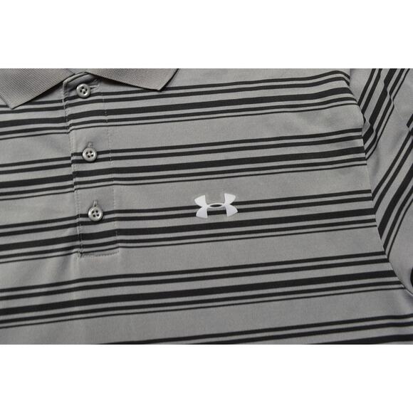Under Armour Men's XL Gray Polo Shirt 100% Polyester Loose Heatgear Striped - Picture 5 of 6